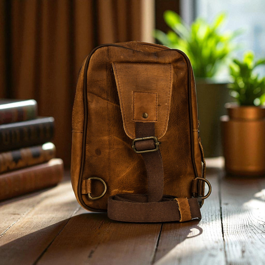 Bovine Leather Sling Bag - Tan