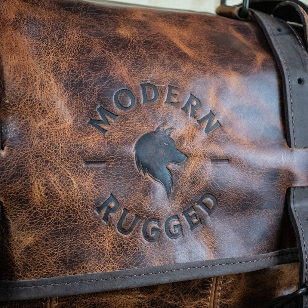 Leather Hide Laptop Bag - Rustic Chestnut and Dark Brown (Buckles)