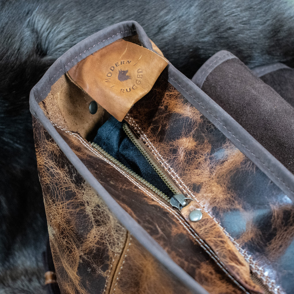 Leather Hide Laptop Bag - Rustic Chestnut and Dark Brown (Buckles)