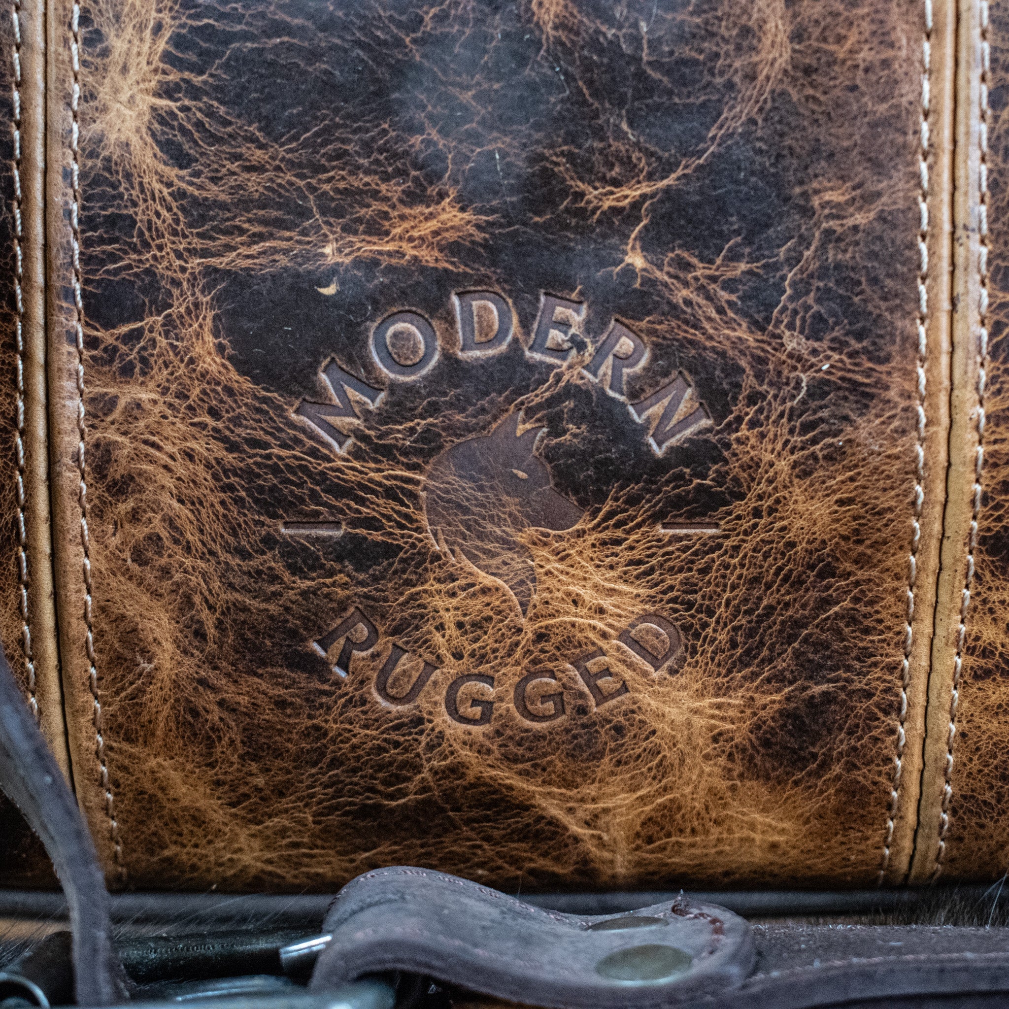 Leather Hide Laptop Bag - Rustic Chestnut and Dark Brown (Buckles)